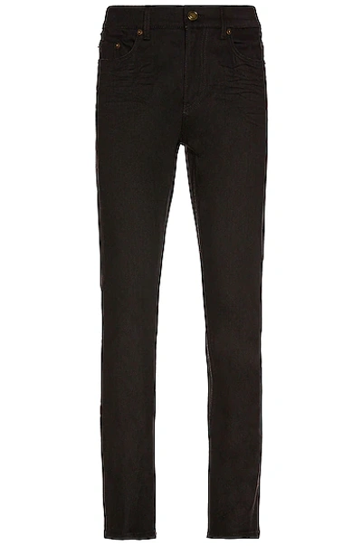 Saint Laurent Skinny 5 Pockets Medium Waist Cropped Jean In Black