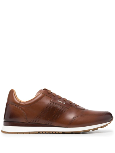 Bally Perforated Striped Sneakers In Brown