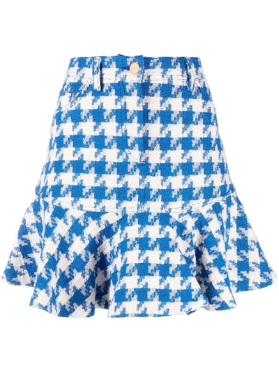 Sandro Sixtine Houndstooth-print Cotton-blend Mini Skirt In Blue