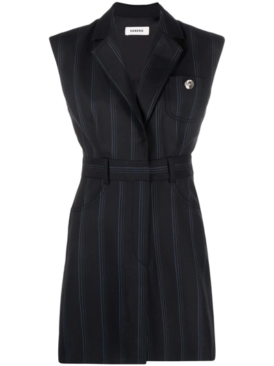 Sandro Vaiana Stripe Tailored Wool-blend Mini Dress In Black Blue