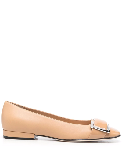 Sergio Rossi Buckle-detail Leather Ballerina Shoes In Brown
