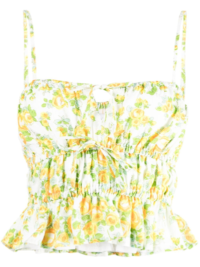 Faithfull The Brand Oracia Floral-print Gathered Top In Gelb