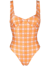 Faithfull The Brand Mona Check Swimsuit In Orange