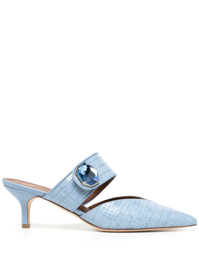 Malone Souliers Lola Crystal-embellished Croc-effect Leather Mules In Blue