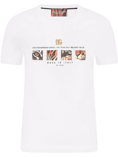 Dolce & Gabbana Tiger Logo-print T-shirt In Weiss