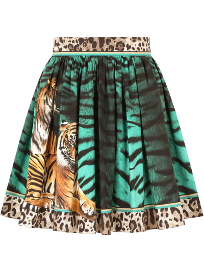 Dolce & Gabbana Animal-print Pleated Skirt In Schwarz