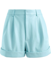 Alice And Olivia Conry Vegan-leather Pleated Cuffed Shorts In Blue