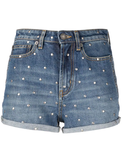 Saint Laurent Stud-embellished Jean Shorts In Blau