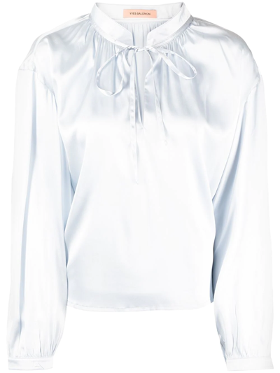 Yves Salomon Tie Neck Blouse In Blue