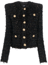 Balmain Collarless Four-pocket Tweed Jacket In Schwarz
