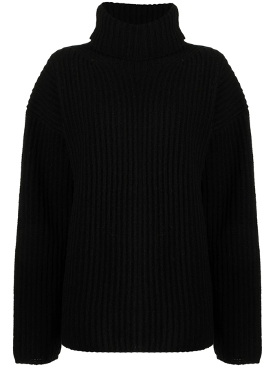 Joseph High-neck Ribbed Wool Jumper In Black