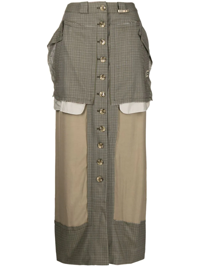 Miharayasuhiro Check Patchwork Long Skirt In Grün
