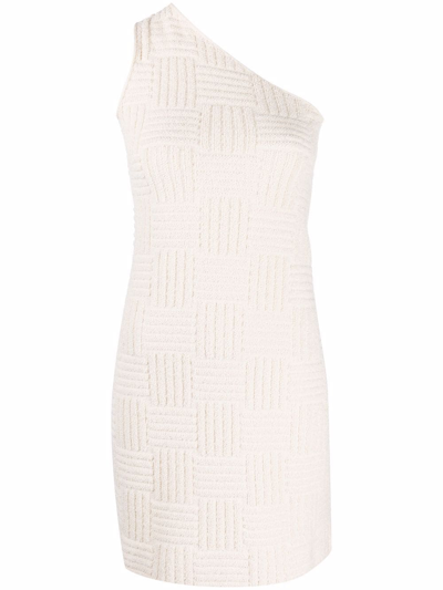 Bottega Veneta Intreccio Pattern One-sleeve Terry Dress In White