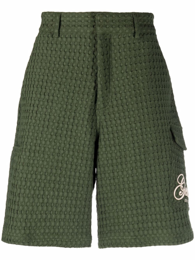 Gcds Textured Embroidered-logo Shorts In Green