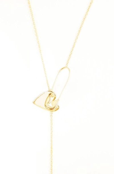 Adornia Pin Heart Adjustable Lariat Necklace In White
