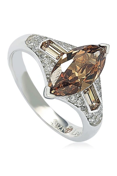 Suzy Levian Sterling Silver Brown Cz Marquise Ring