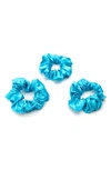 Blissy 3-pack Silk Scrunchies In Bahama Blue