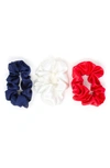 Blissy 3-pack Silk Scrunchies In Red/ White/ Blue