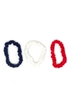 Blissy 3-pack Skinny Silk Scrunchies In Red/ White/ Blue