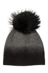 Amicale Cashmere Dip Dye Hat With Genuine Shearling Pom In Grey Multi