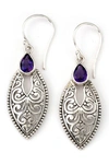 Samuel B. Sterling Silver Pear Cut Amethyst Filigree Marquise Cut Drop Earrings In Purple