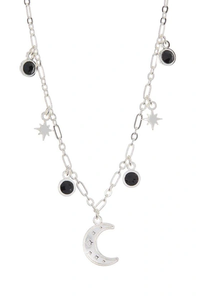 Alex And Ani Moon & Crystal 18" Delicate Necklace In Shiny Silver