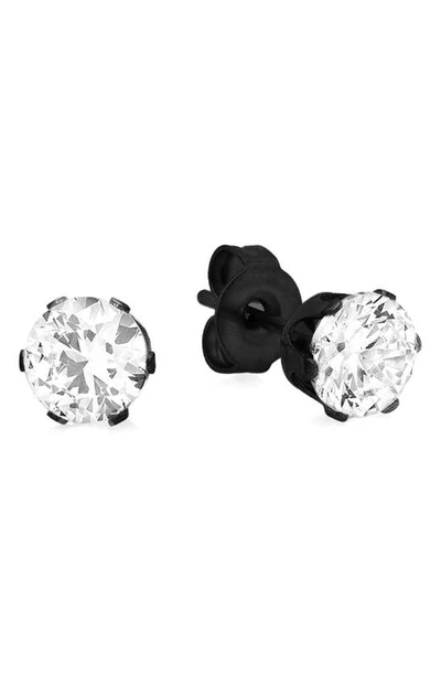 Hmy Jewelry Unisex Black Stainless Steel Simulated Diamond Stud Earrings In Metallic