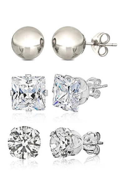 Best Silver Sterling Silver & Cz Assorted Earring Set In White