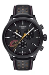 Tissot Chrono Xl Nba Leather Strap Watch, 45mm In Black/ Burgundy