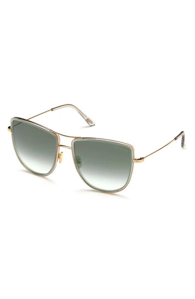 Tom Ford Tina 59mm Aviator Sunglasses In Shiny Rose Gold/ Smoke