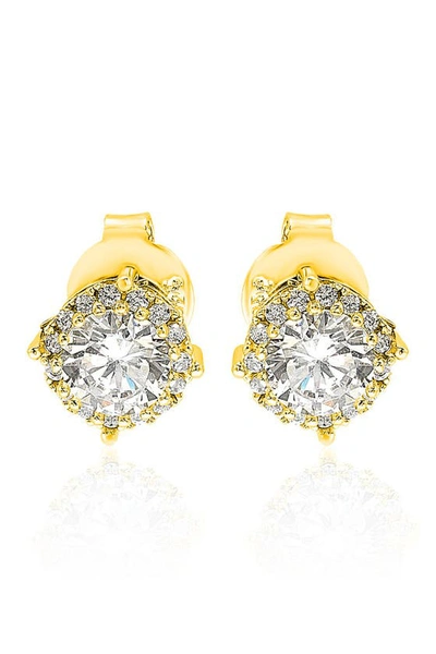 Suzy Levian Gold Sterling Silver Cz Stud Earrings In White