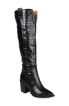 Journee Collection Therese Tall Croc Embossed Western Boot In Black