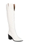 Journee Collection Therese Tall Croc Embossed Western Boot In Bone