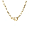 ADORNIA 14K YELLOW GOLD PLATED PAPERCLIP LINK CRYSTAL LOCK NECKLACE
