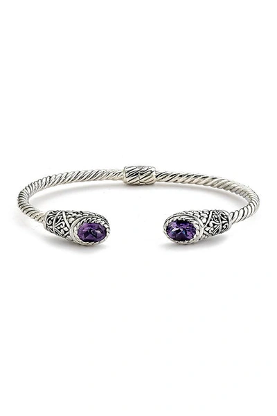 Samuel B. Sterling Silver Twisted Amethyst Cable Hinged Bangle In Purple