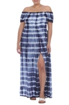 Boho Me Off-the-shoulder Tie Dye Print Maxi Dress In Navy