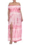 Boho Me Off-the-shoulder Tie Dye Print Maxi Dress In Pink