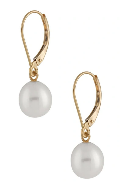 Splendid Pearls 14k Gold 7-7.5mm White Freshwater Pearl Leverback Earrings In Natural White