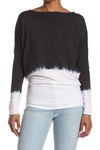 Go Couture Boatneck Dolman Sweater In Ivory Black Top Dip Dye