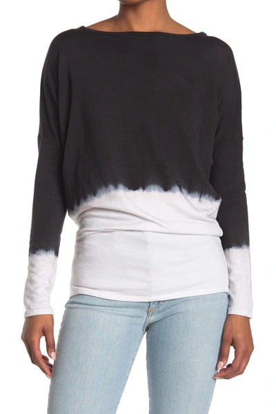Go Couture Boatneck Dolman Sweater In Ivory Black Top Dip Dye