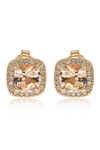 Suzy Levian 14k Rose Gold Plated Cushion Cut Morganite Cz Halo Stud Earrings In Pink