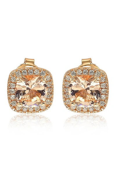 Suzy Levian White Sterling Silver Cushion Cut White Cubic Zirconia Halo Studs In Gold
