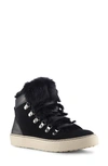 Cougar Dani High Top Sneaker With Genuine Rabbit Fur Trim In Black Suede