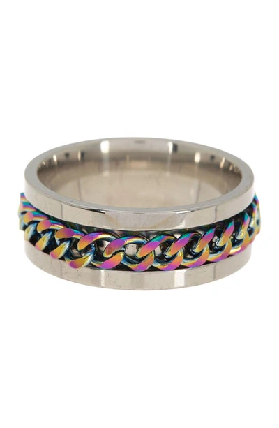 Abound Rainbow Inset Curb Chain Ring In Rainbow- Silver