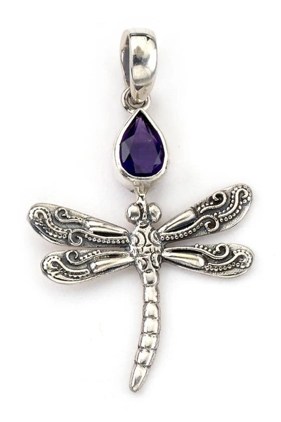 Samuel B. Sterling Silver Dragonfly Amethyst Accent Pendant In Purple