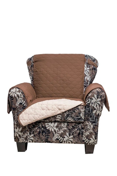 Duck River Textile Chocolate/natural Reynolda Reversible Waterproof Microfiber Chair Cover With Strap Buckles