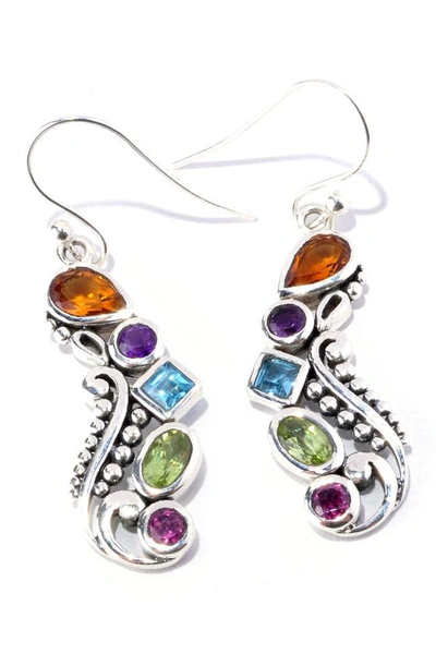 Samuel B. Sterling Silver Multi Stone Paisley Drop Earrings In Multi Color