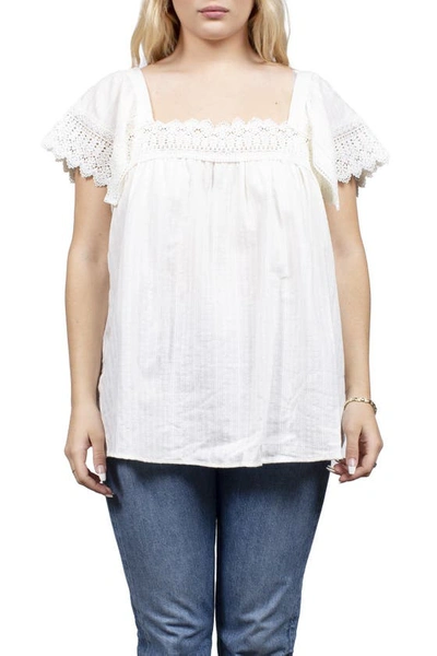 Mauby Woven Top With Trim Sleeve In Ivory