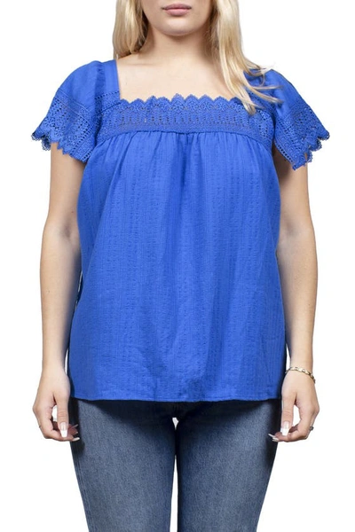 Mauby Woven Top With Trim Sleeve In Oceanside Blue