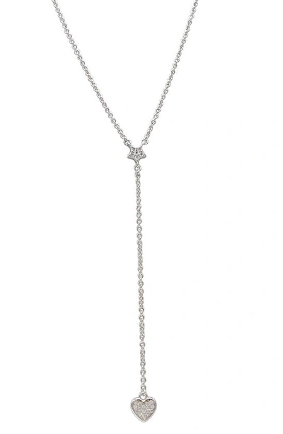 Adornia White Rhodium Plated Star And Heart Drop Y Necklace In Silver